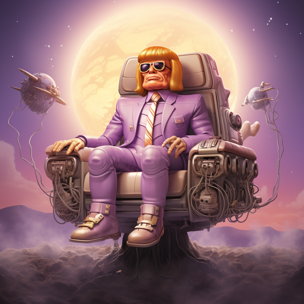 Donald Trump as MODOK in floating chair