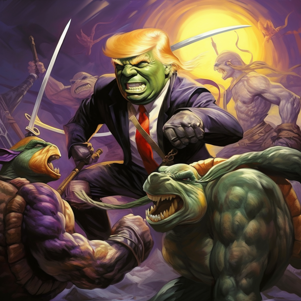 Donald Trump Ninja Turtles Fight Shredder Cartoon