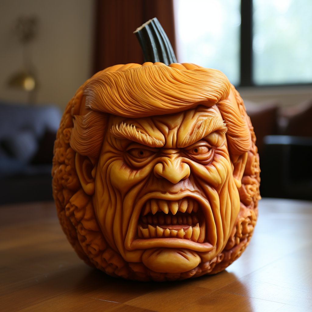 Halloween pumpkin with Donald Trump's face