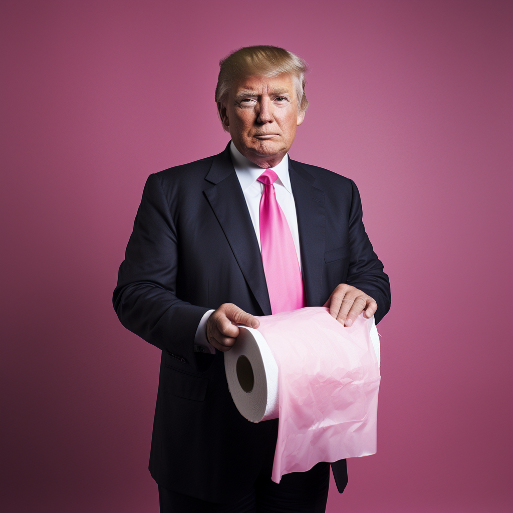 Donald Trump with pink toilet paper