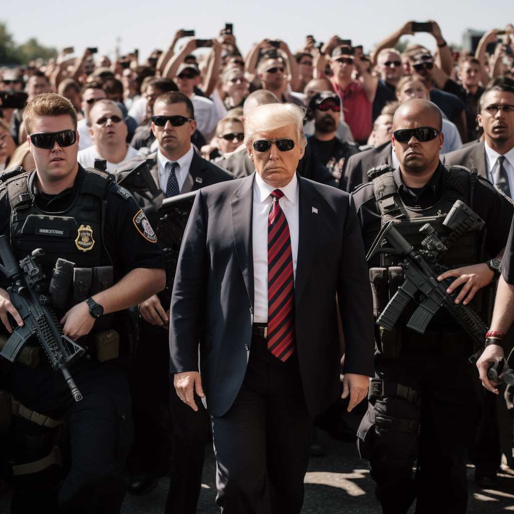 Donald Trump with secret service securing rally