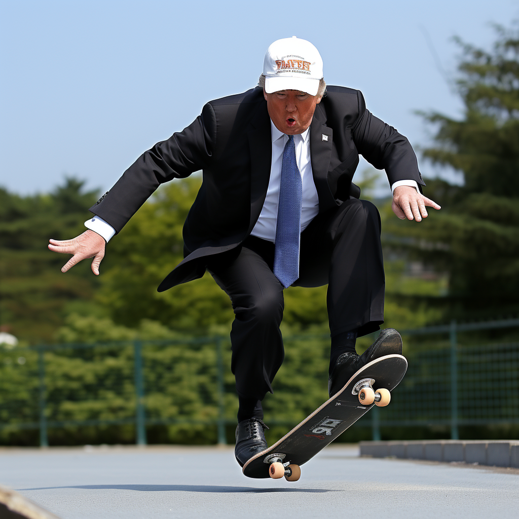 Donald Trump skateboard kickflip in action