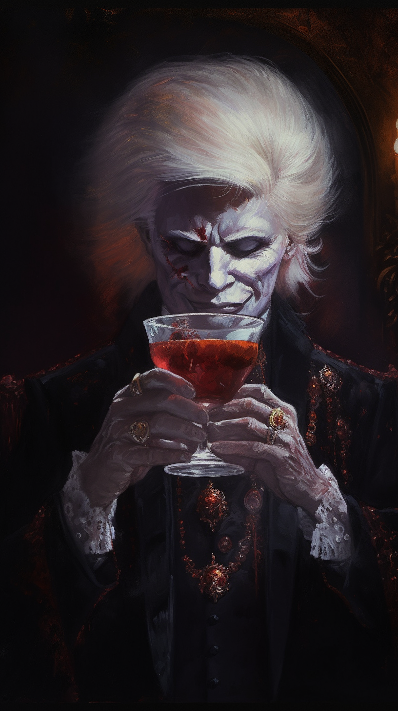 Illustration of Donald Trump as a Vampire drinking wine