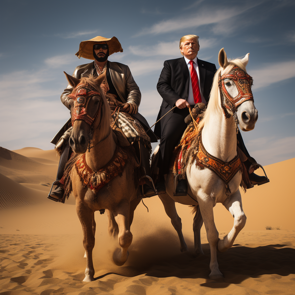 Donald Trump and Vladimir Putin Riding Horses in Sahara