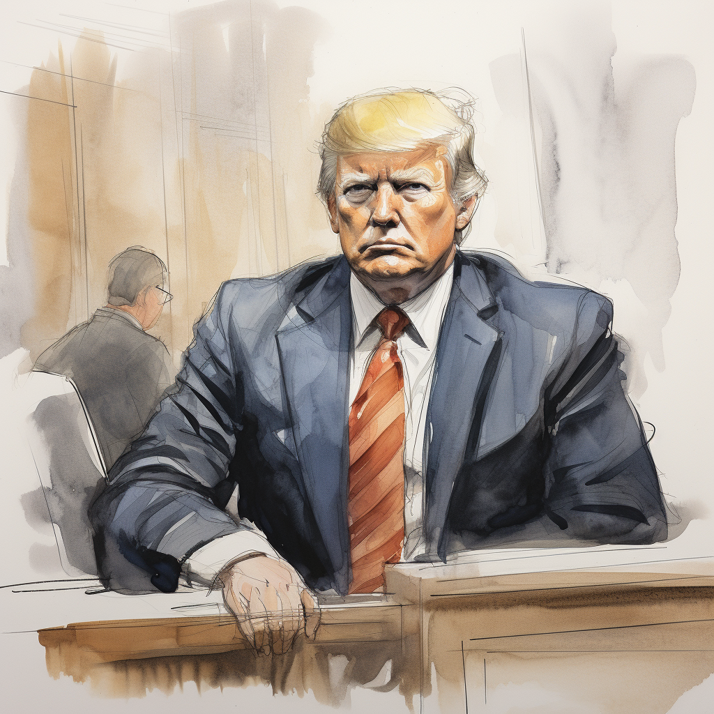 Handsome and badass courtroom sketch of Donald Trump