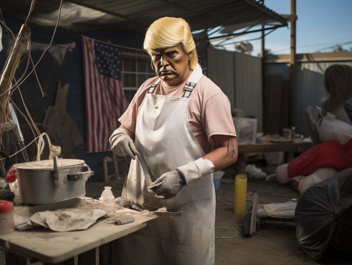 Dirty Teenage Girl Sculpting Donald Trump Statue