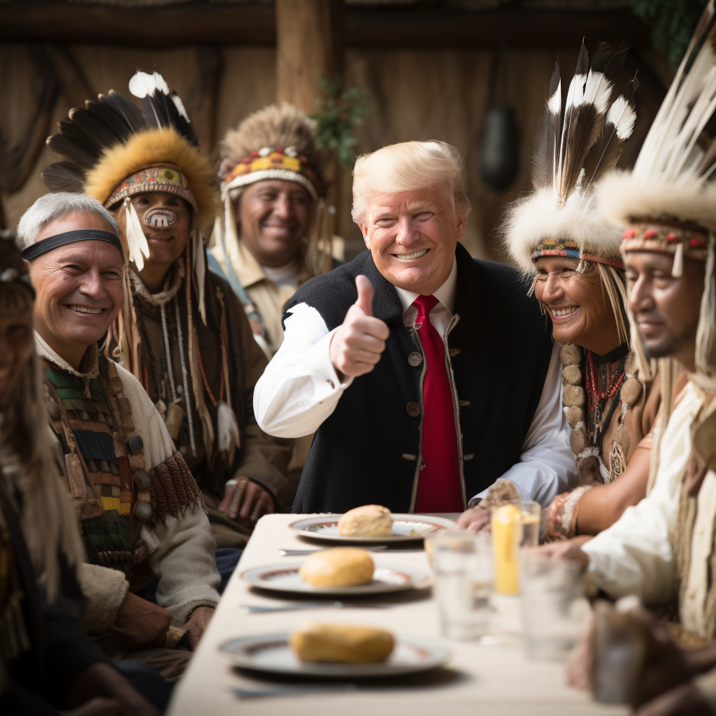 Donald Trump giving thumbs up at Thanksgiving dinner