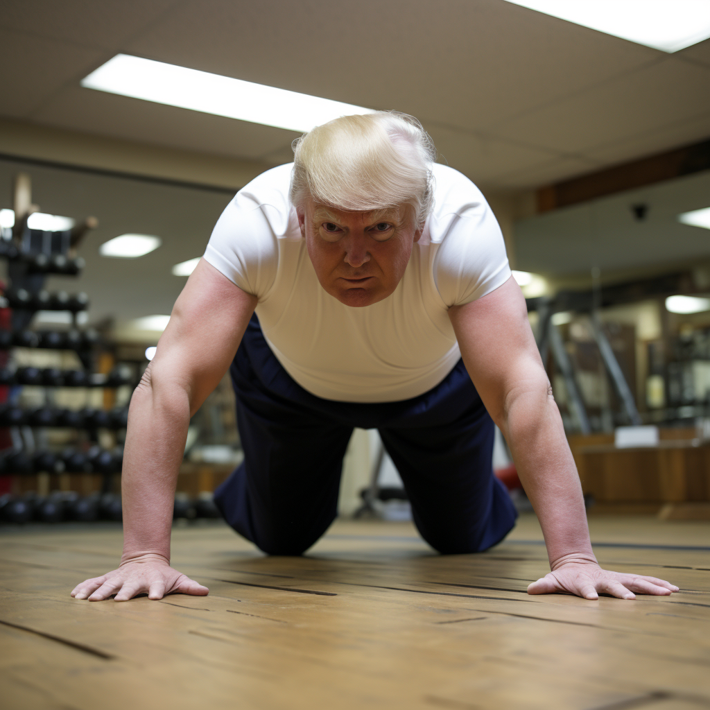 Donald Trump exercising his strength at the gym