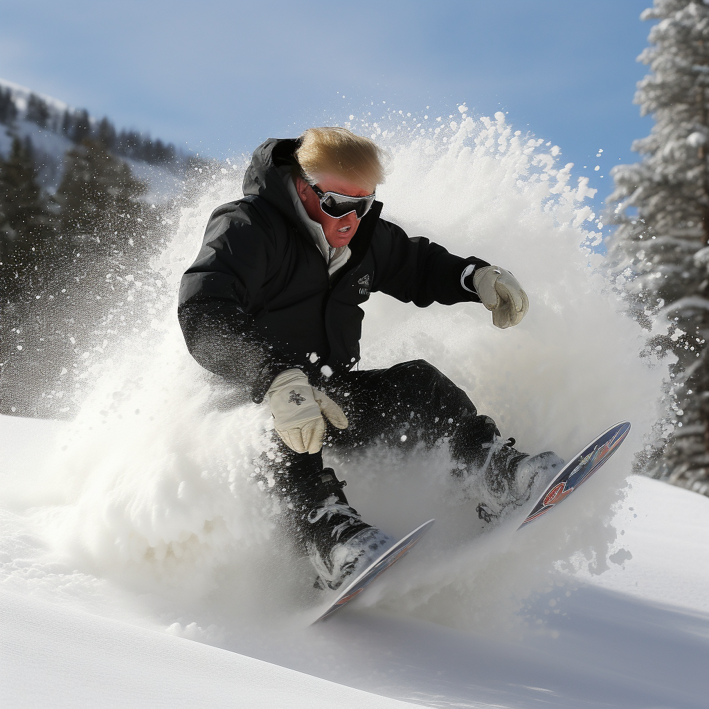 Donald Trump snowboarding in the snow