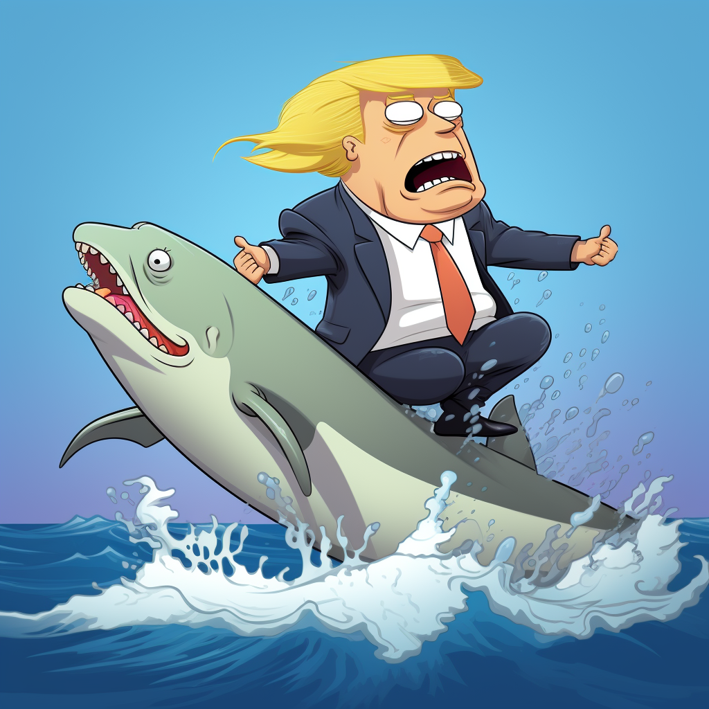 Donald Trump surfing on a shark