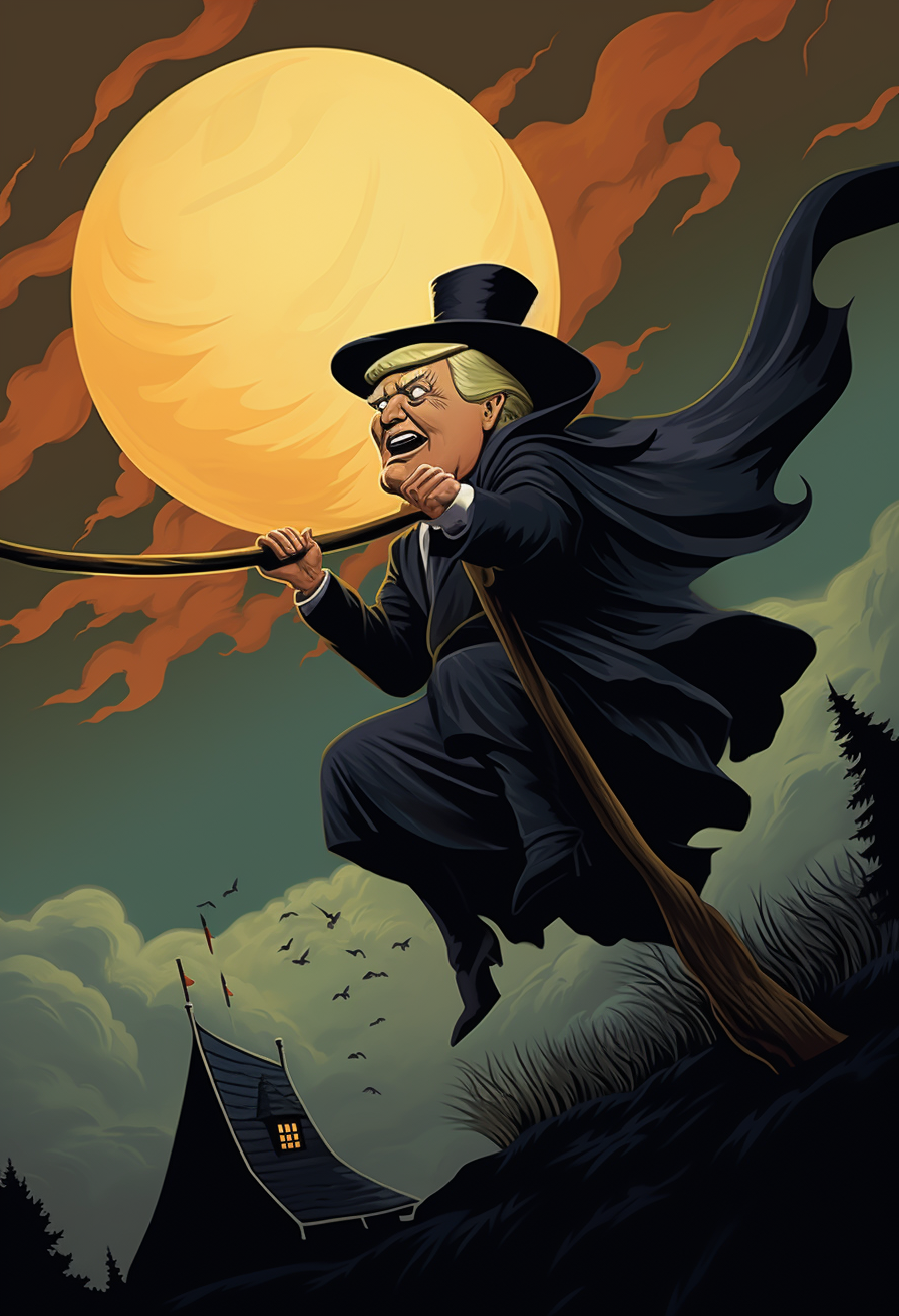 Donald Trump riding witch's broom