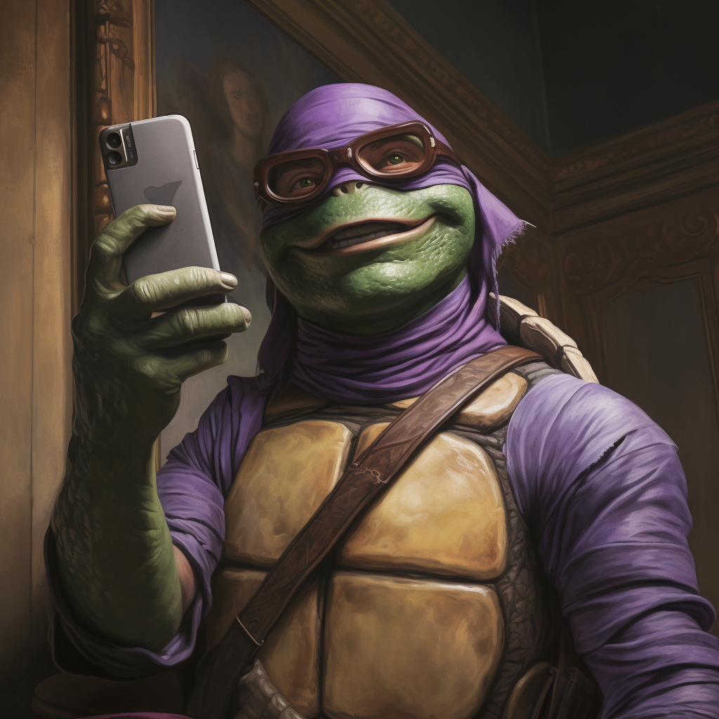 Donatello taking a selfie with iPhone