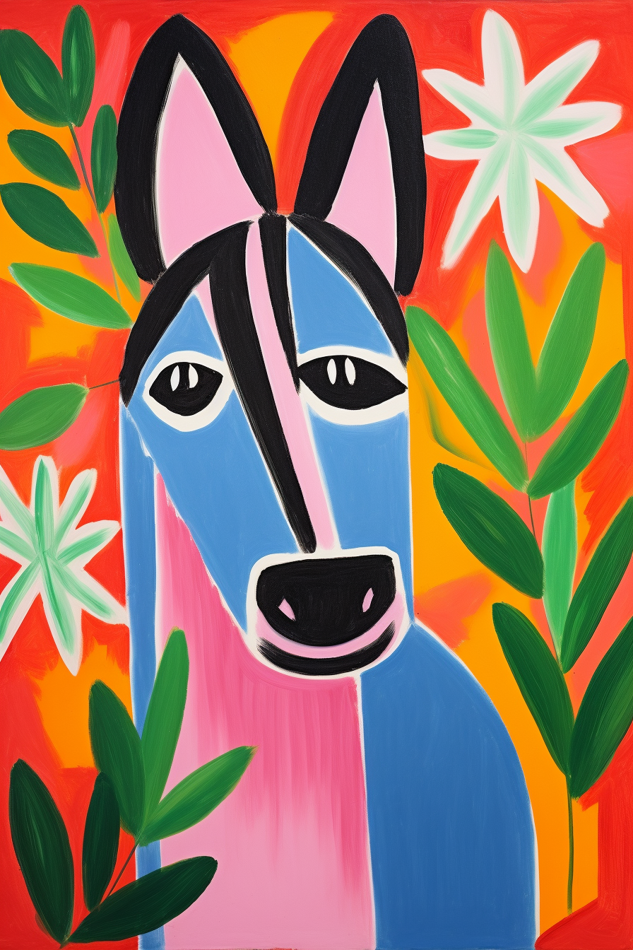 Vibrant donkey artwork in Matisse style