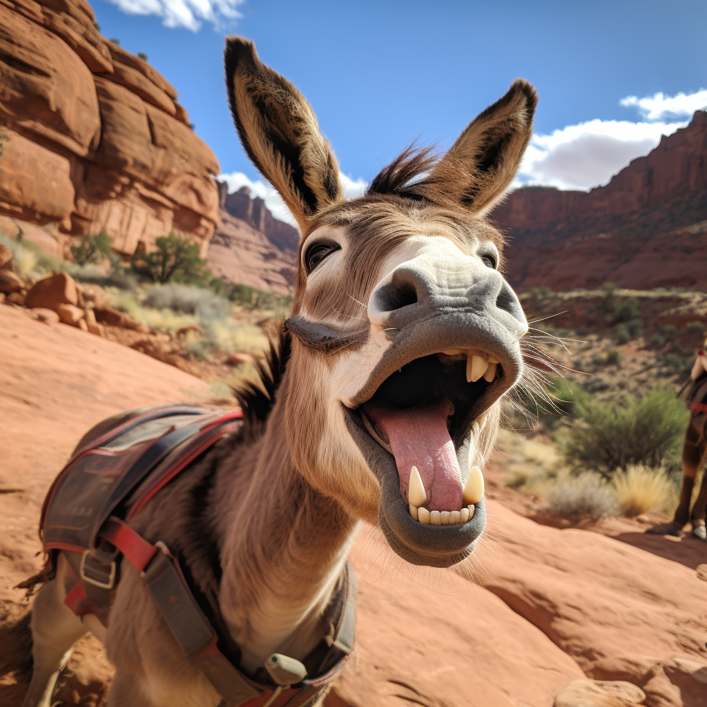 Smiling bucking donkey in Moab