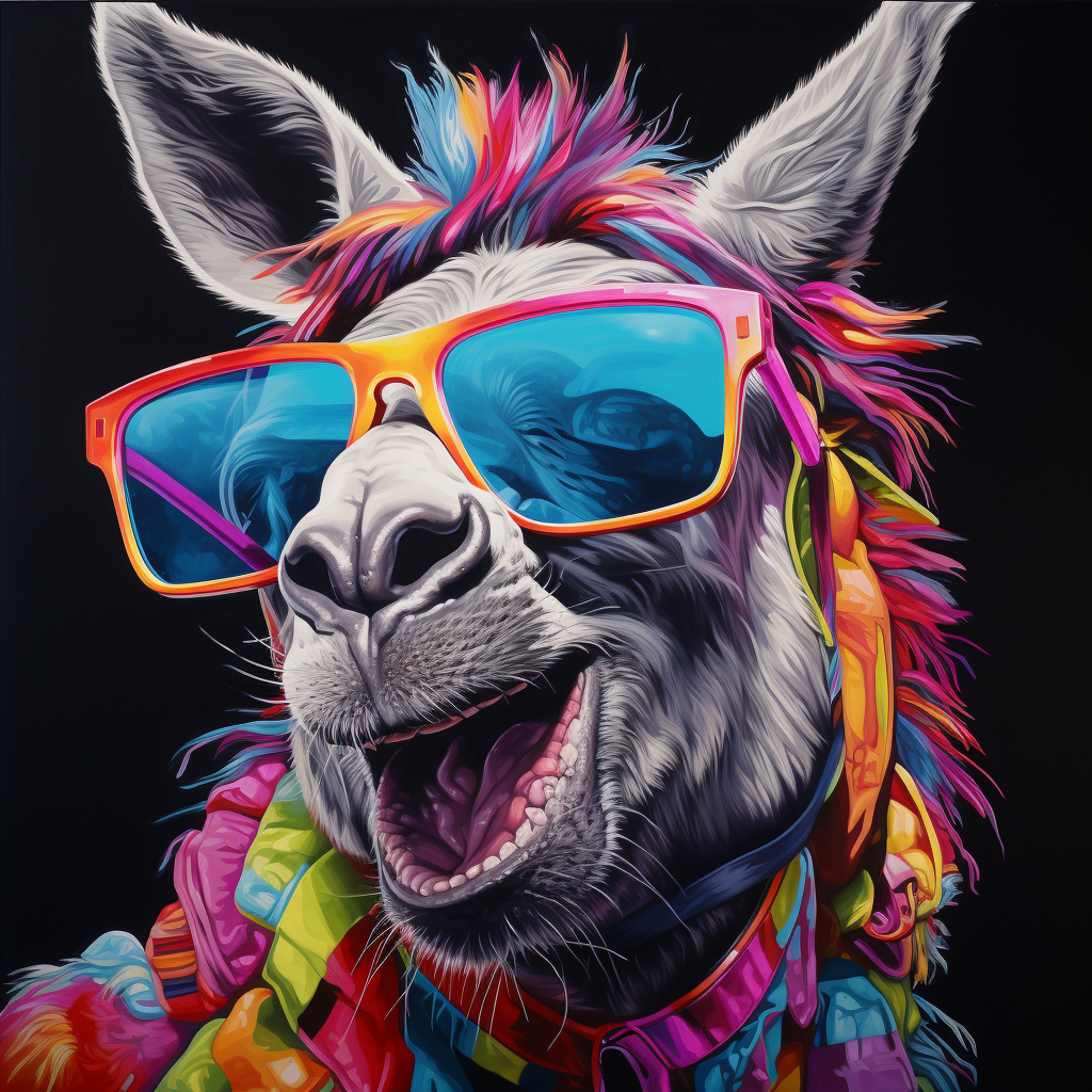 Donkey in Sunglasses poses in vibrant colors