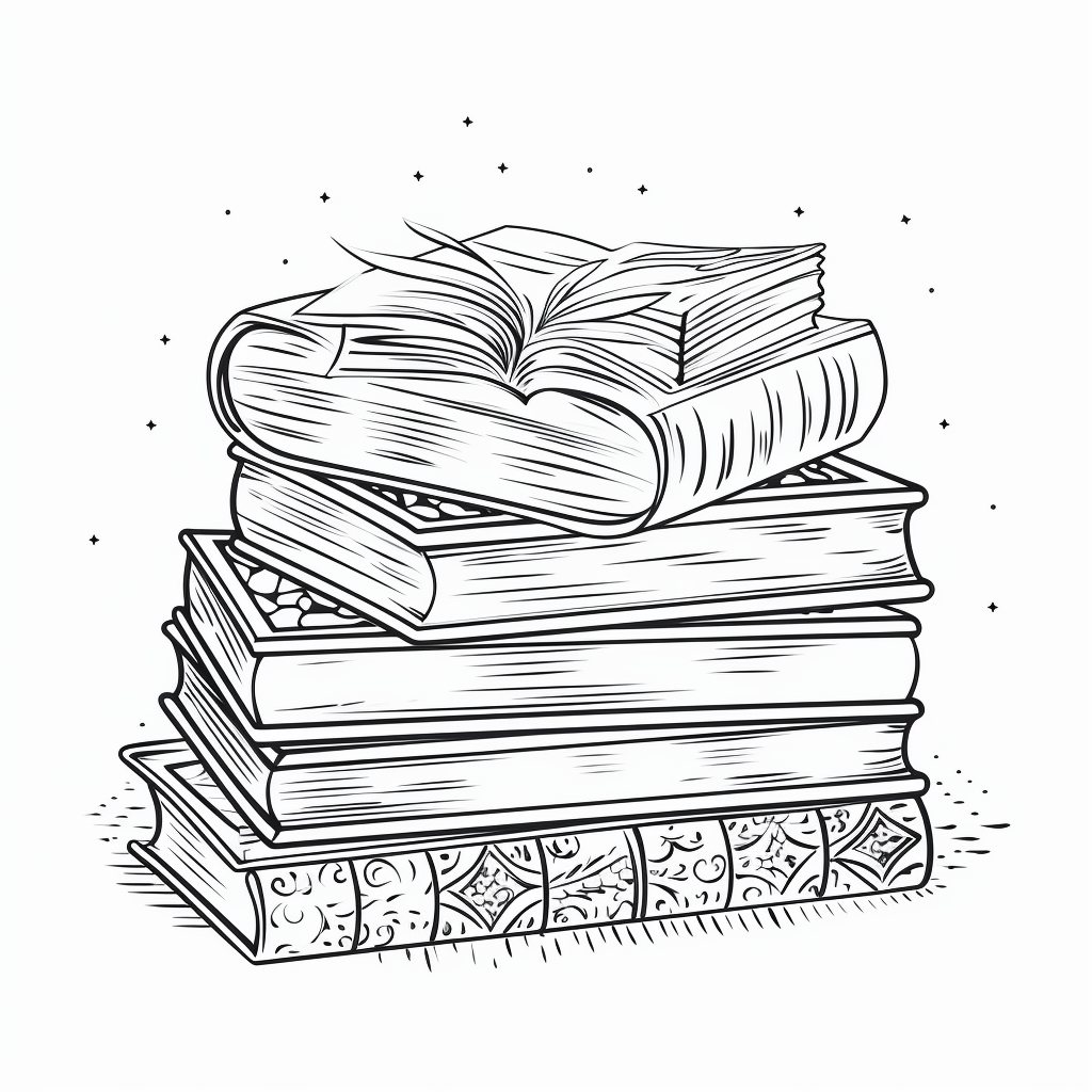 Doodle line art of books