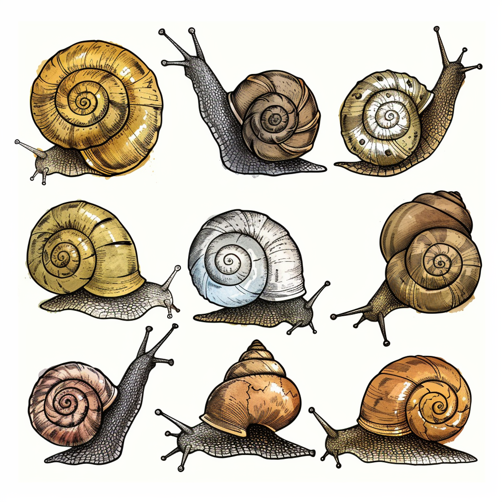 Doodle snails in rustic colors vector style