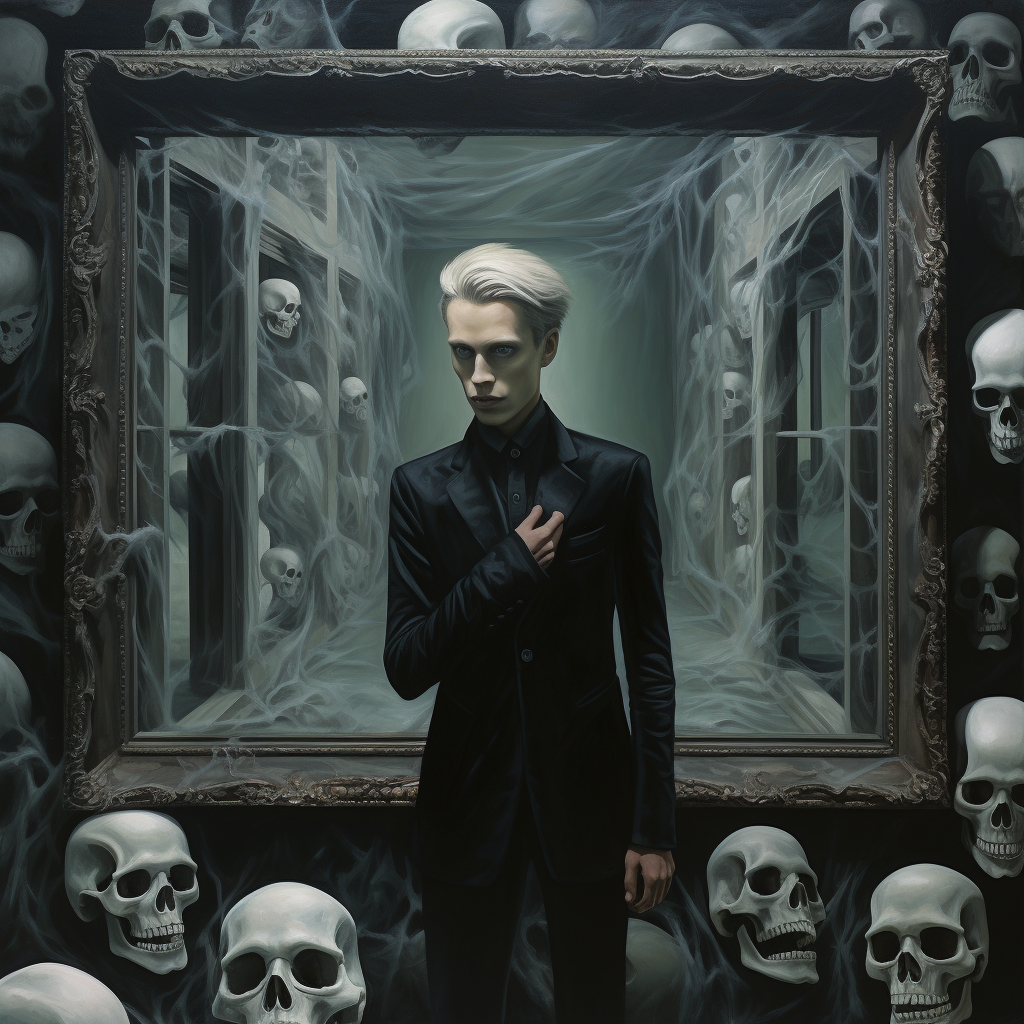 Eerie fantasy oil painting of Dorian Gray