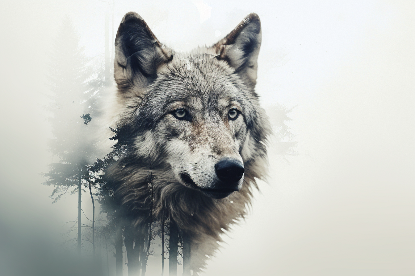 Double exposure wolf photomontage