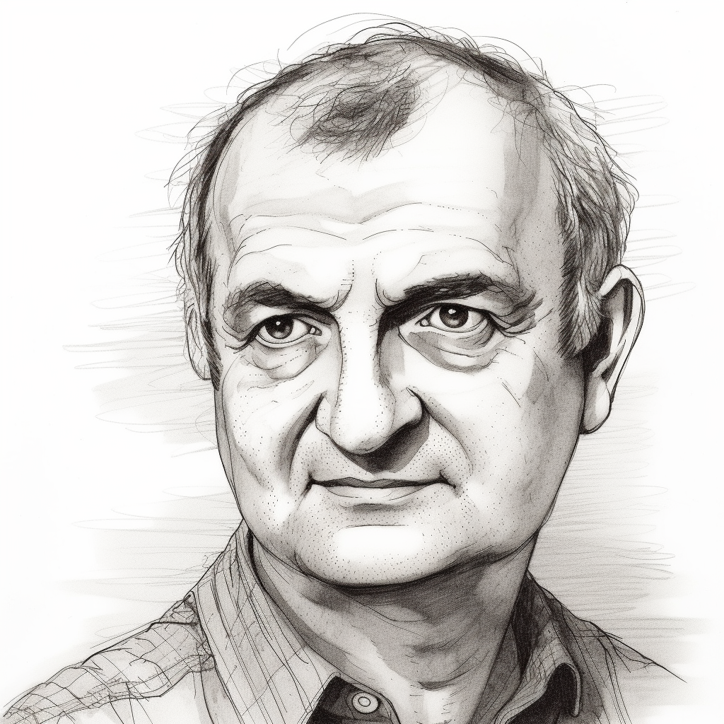 Portrait of Douglas Adams in ink line art