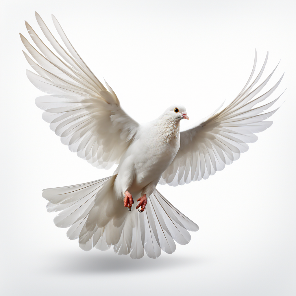 Beautiful dove flying against white background