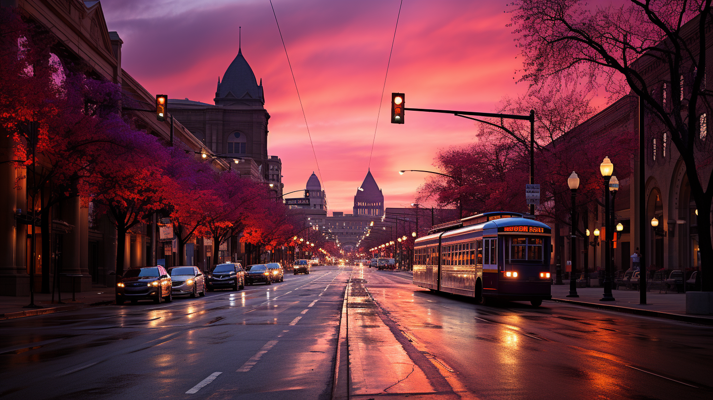 Winter sunrise at downtown St. Louis intersection