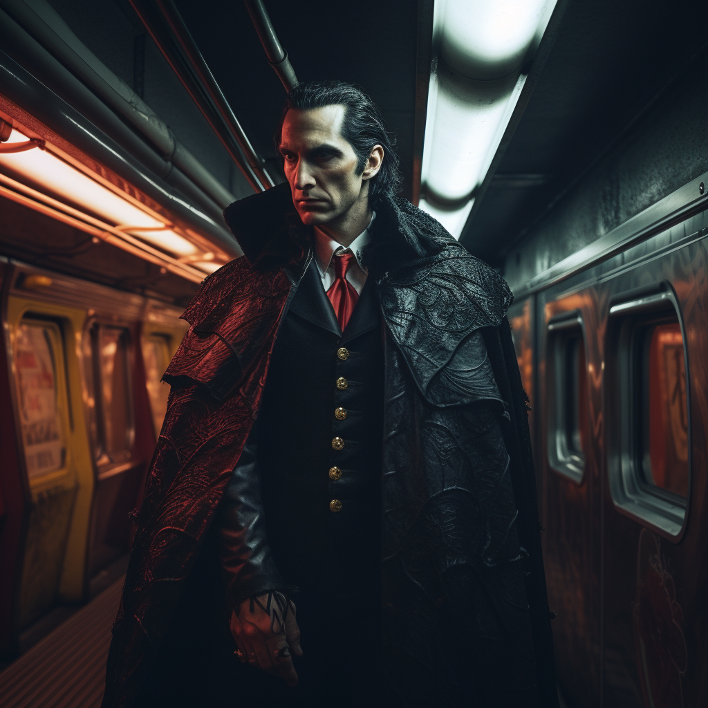 Dracula riding NYC subway