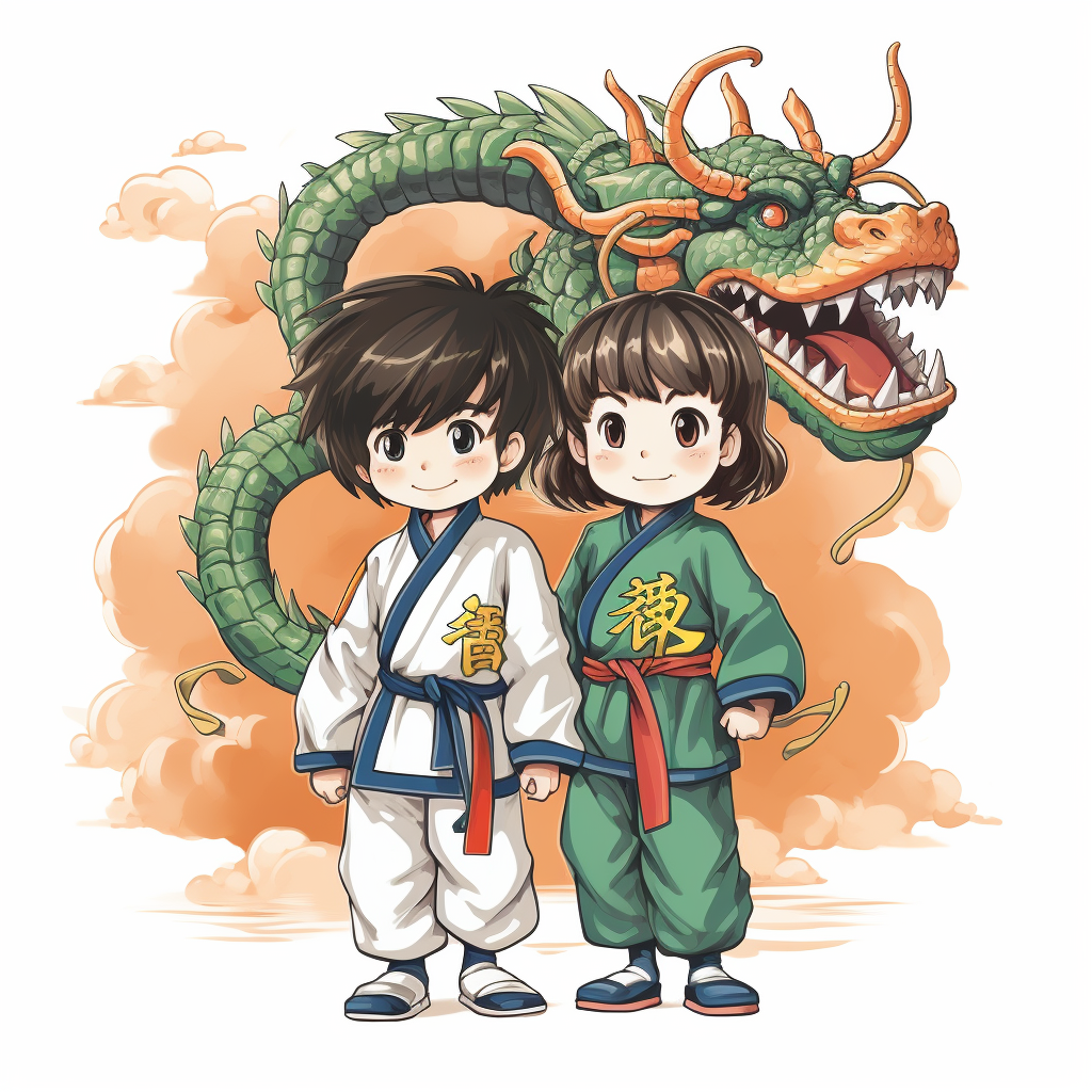 Boy and girl in dragon costume