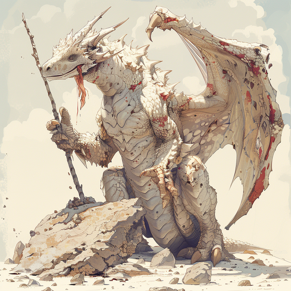 Dragon eating rock stick cartoon