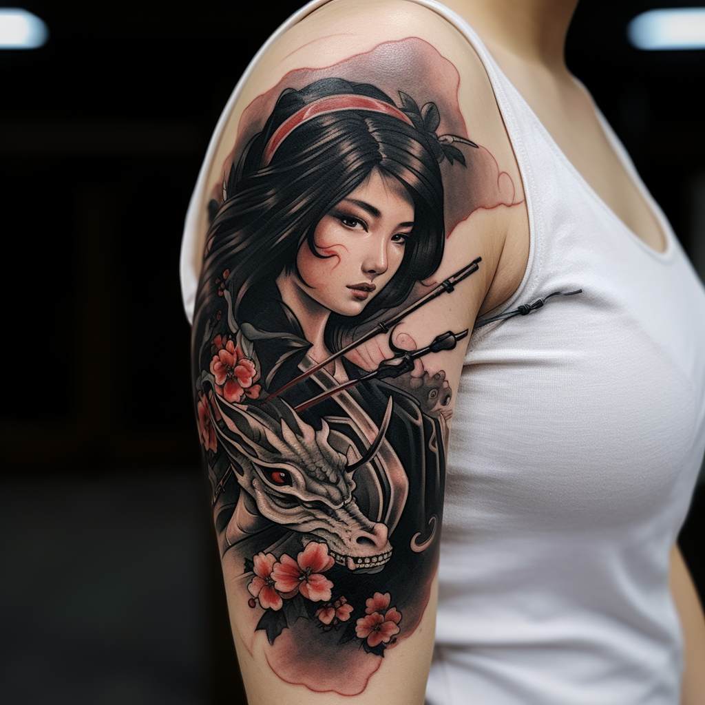 Dragon Geisha Arm Tattoo