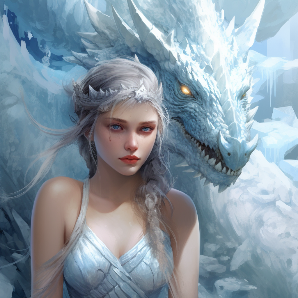 Beautiful dragon ice princess with horn