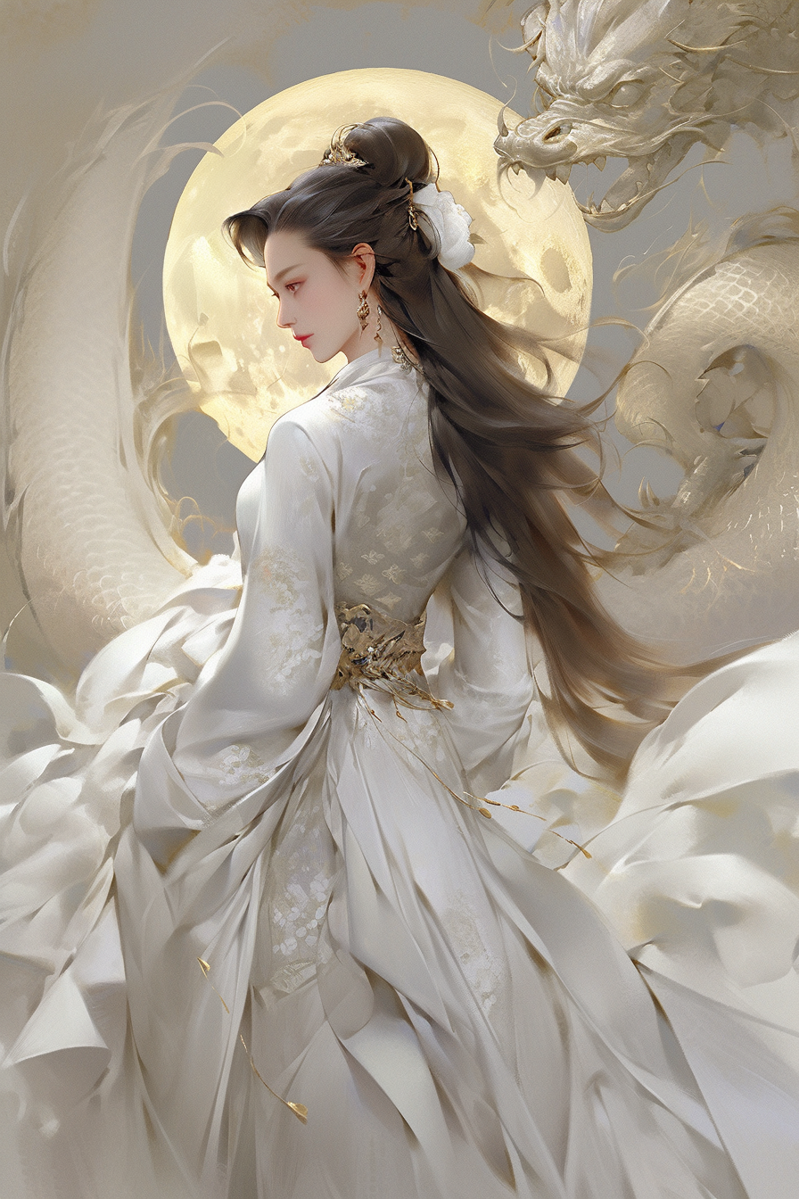 Beautiful dragon moon portrait art