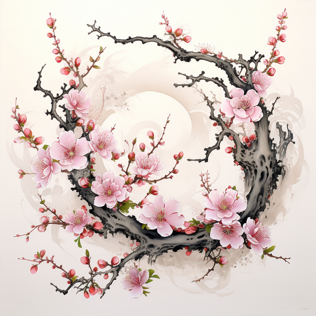 Dragon and Peach Blossom Calligraphy Art