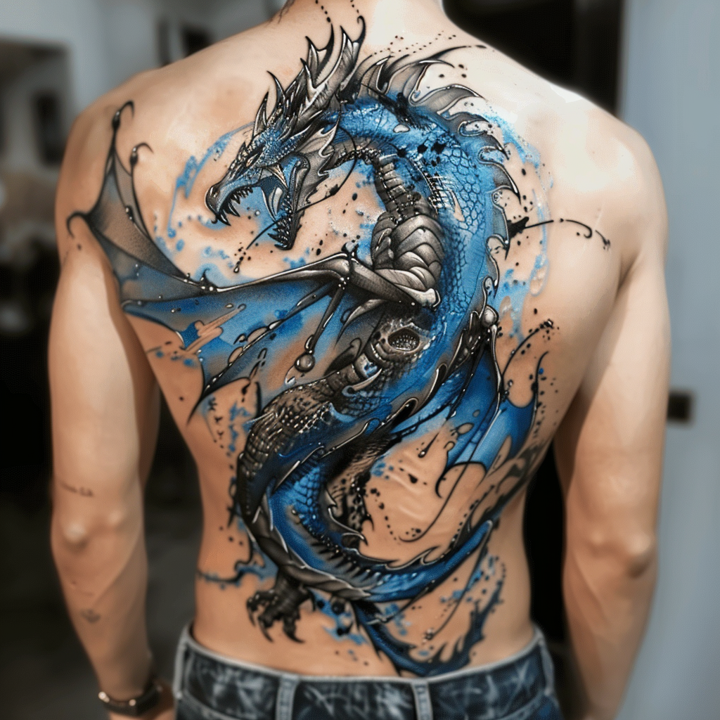 Realistic Blue Dragon Tattoo Design