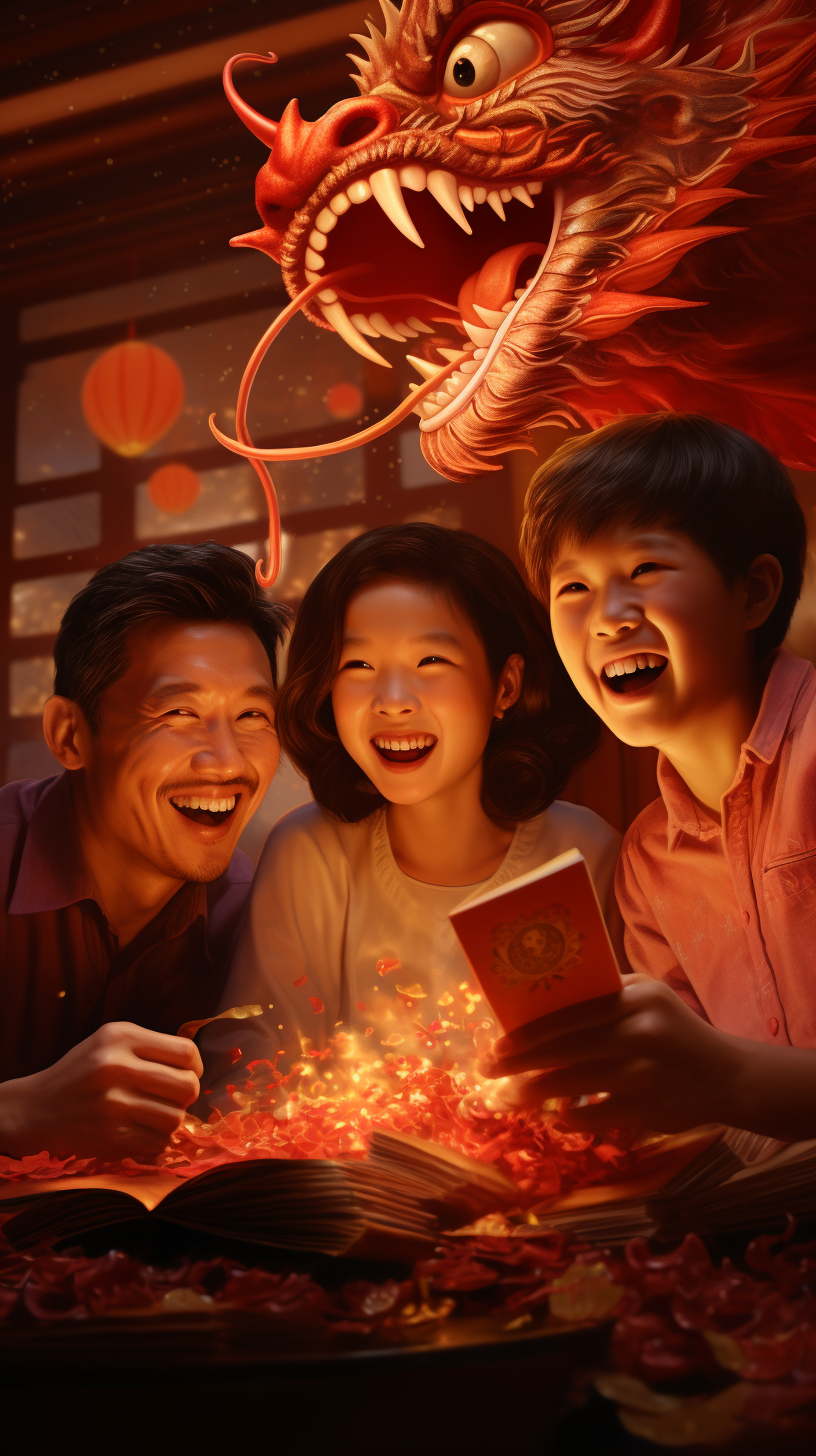 Dragon Year Red Envelope Fireworks Family