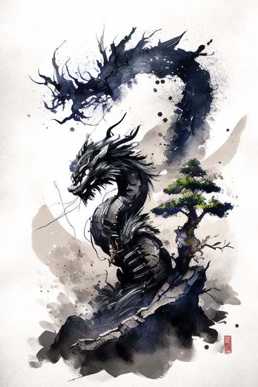 Dragon in Korea Style Ink Painting