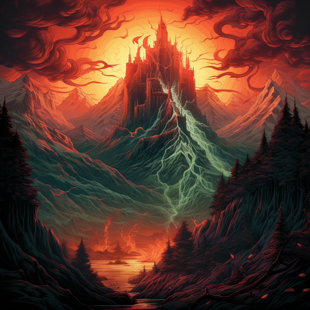 Stunning mountain with fiery dragon accents