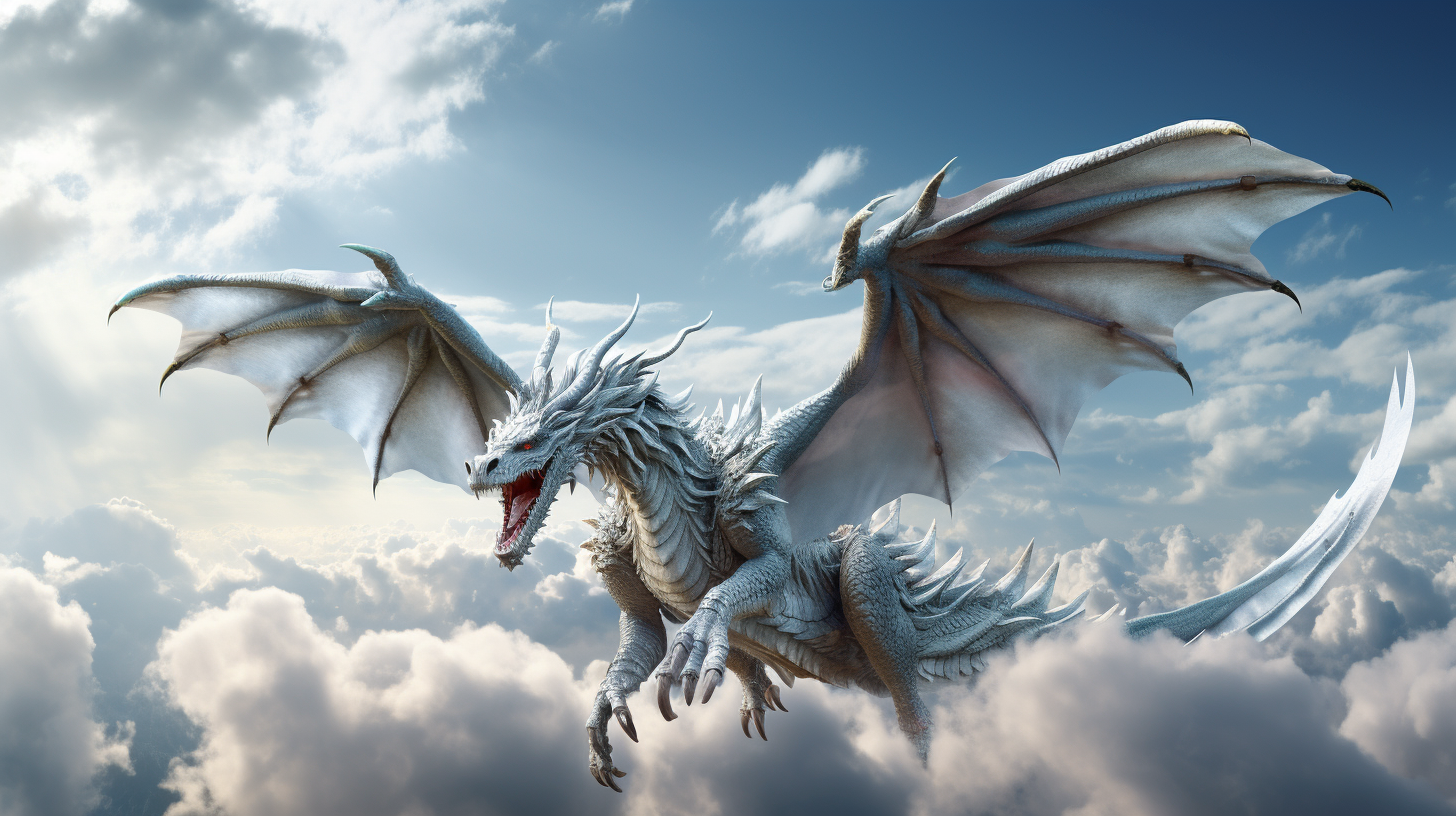 Dragon and Pegasus Flying through Clouds