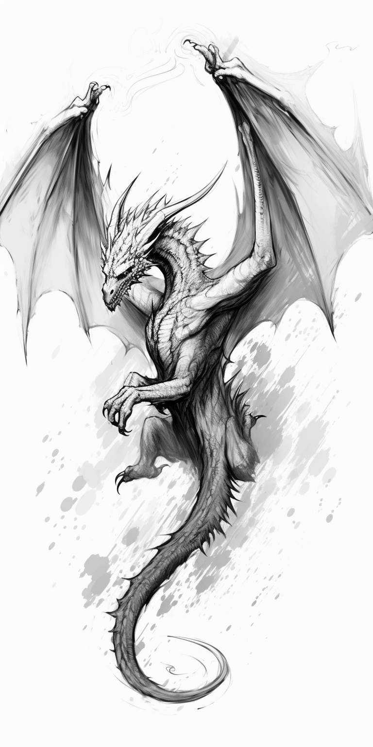 Flying Dragon Sketch on White Background