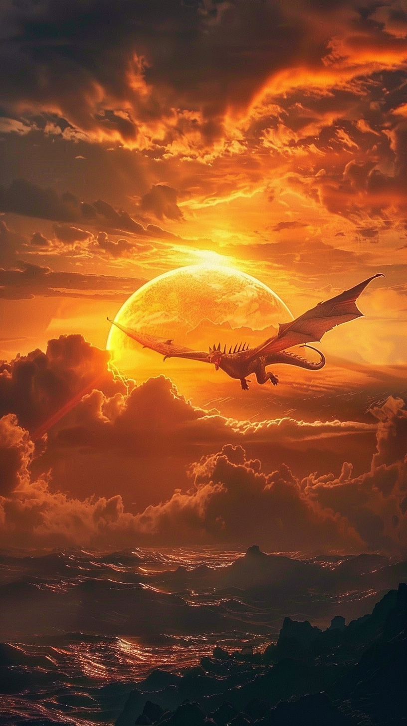 Dragon Flying at Sunset