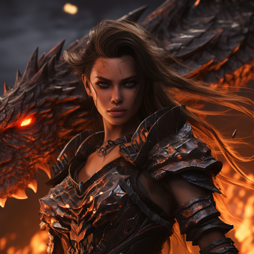 Female warrior with dragon transformation