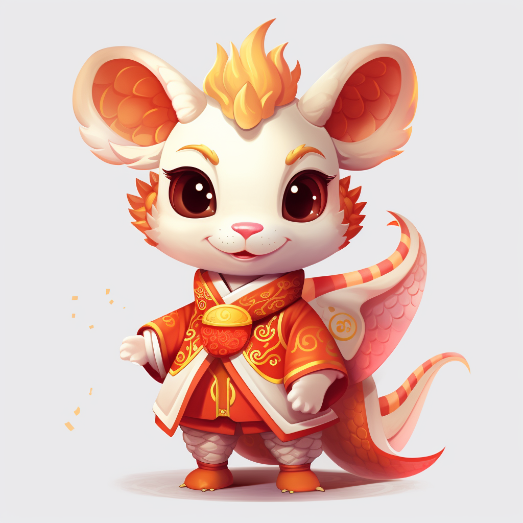 Cute cartoon dragon wearing China-Chic clothing