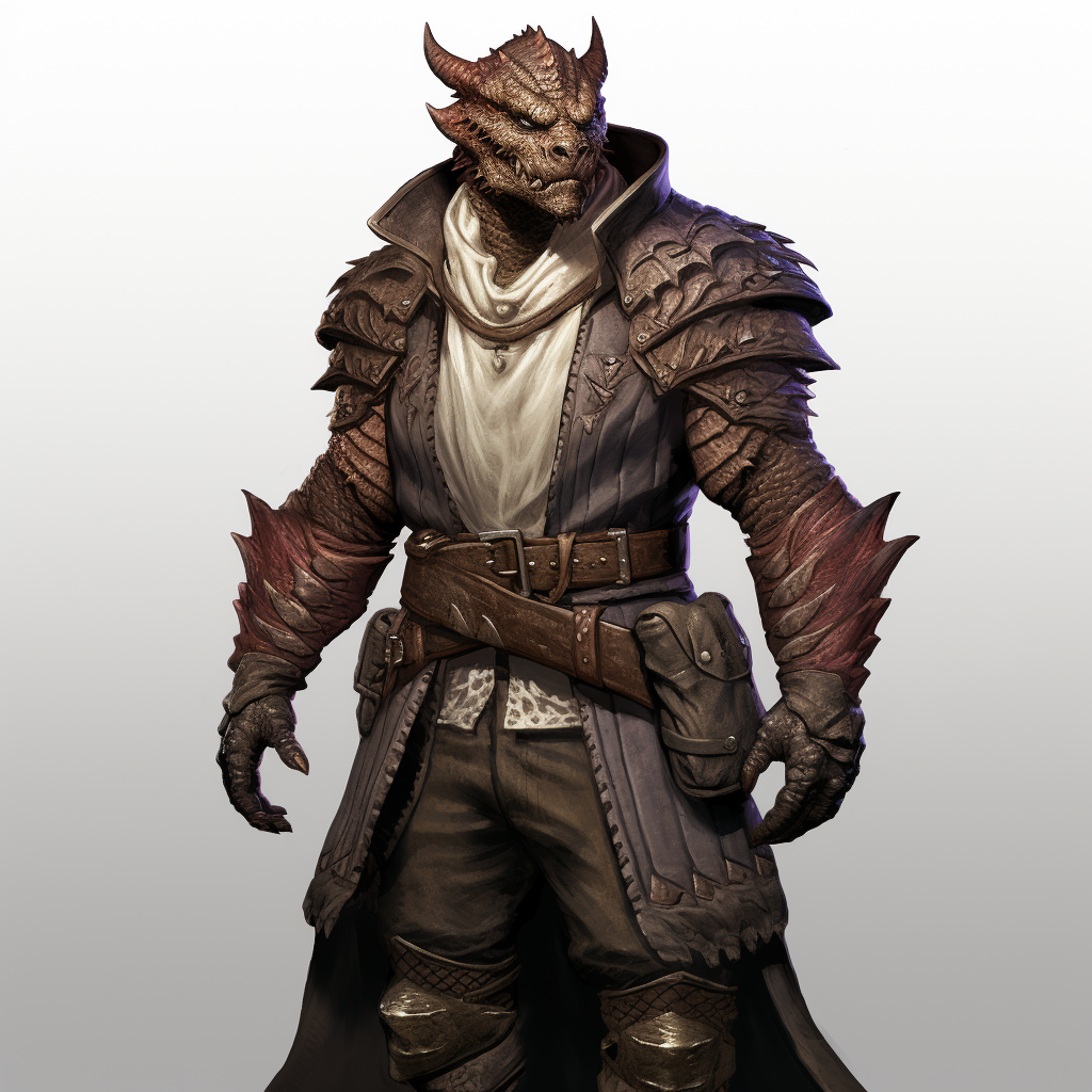 Dragonborn male DND character in court attire