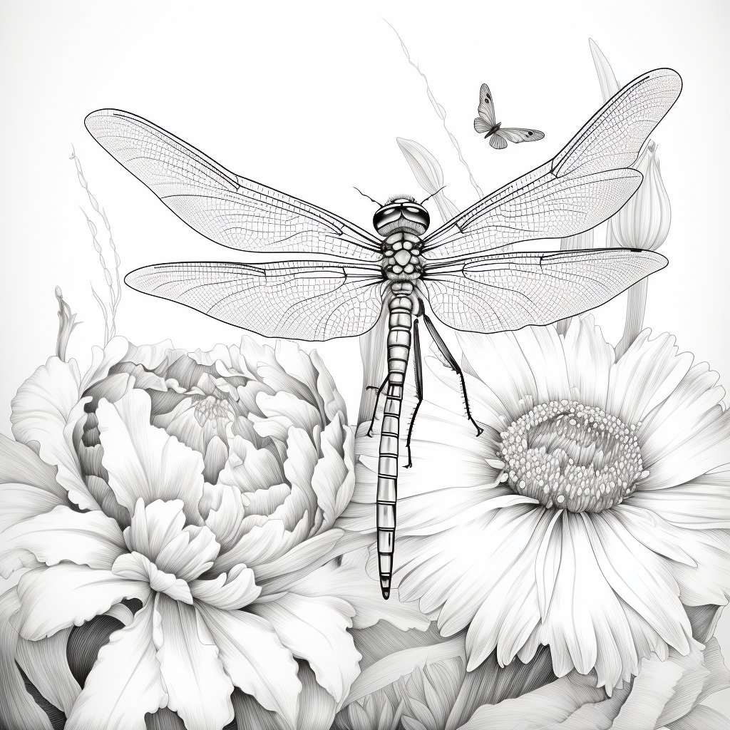 Outline of dragonflies in coloring book