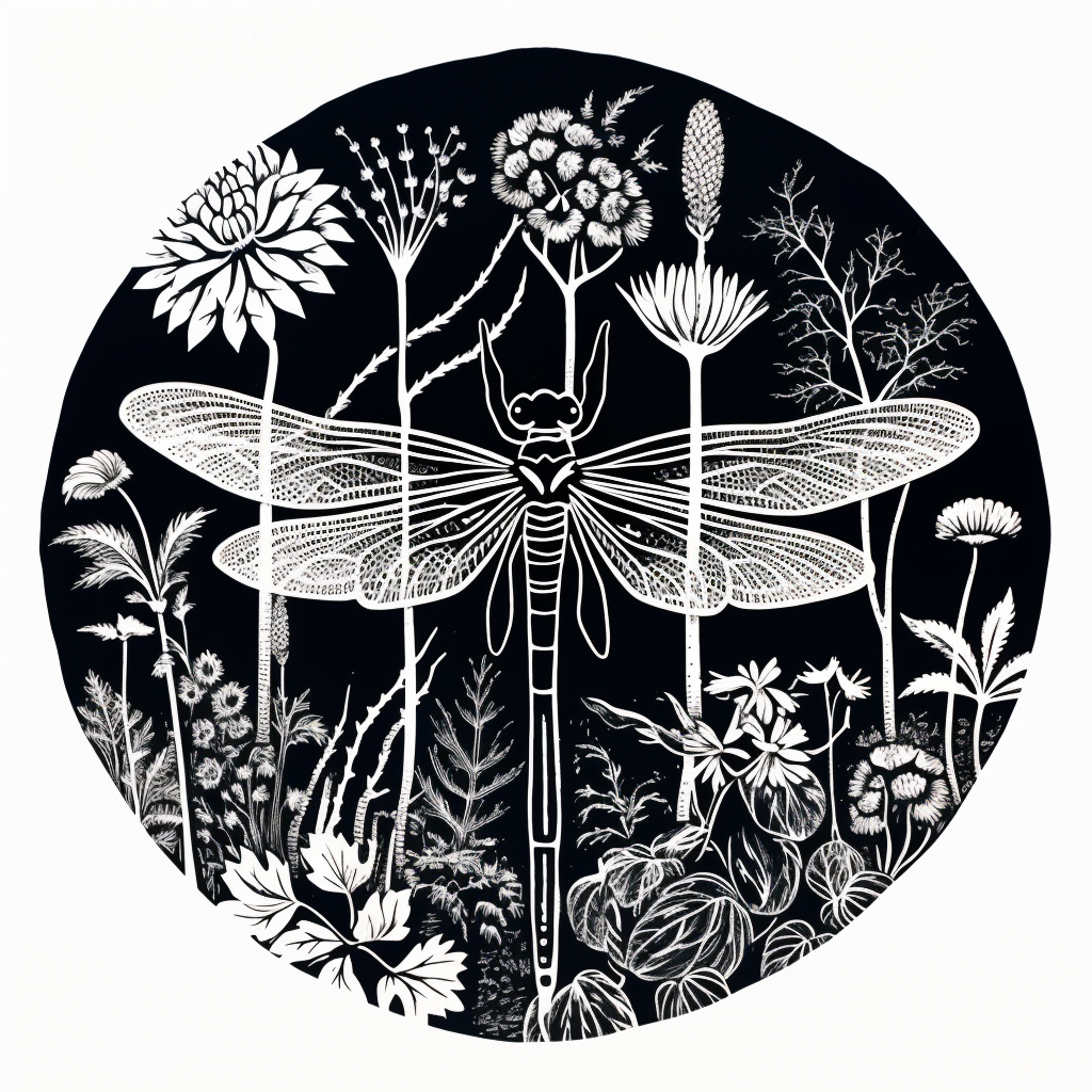 Dragonfly linocut illustration artwork