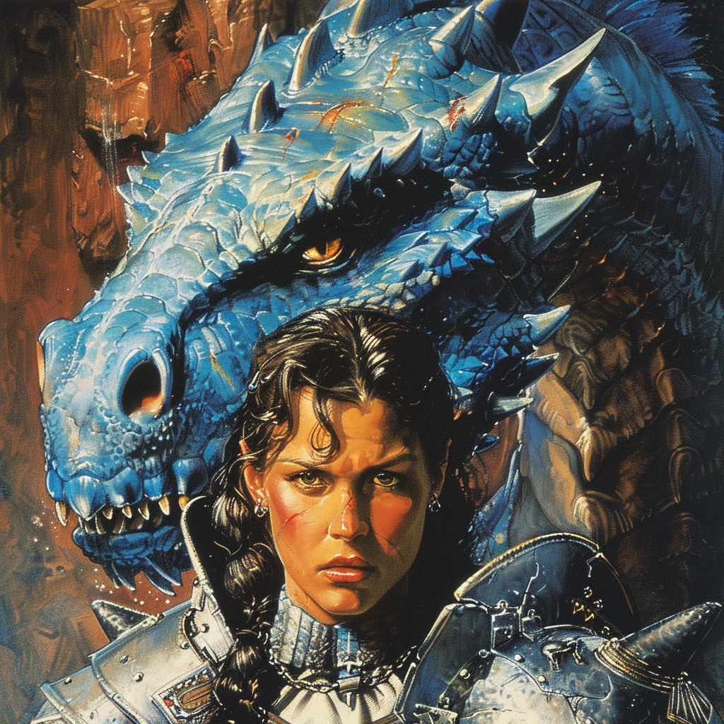 Fantasy Dragonlance Female Knight Blue Dragon