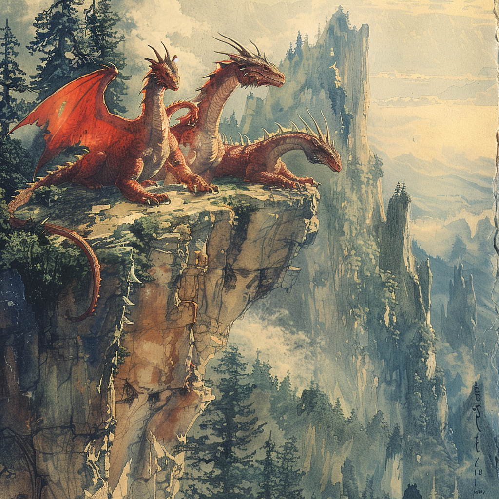 Dragons lounging on cliff mountains