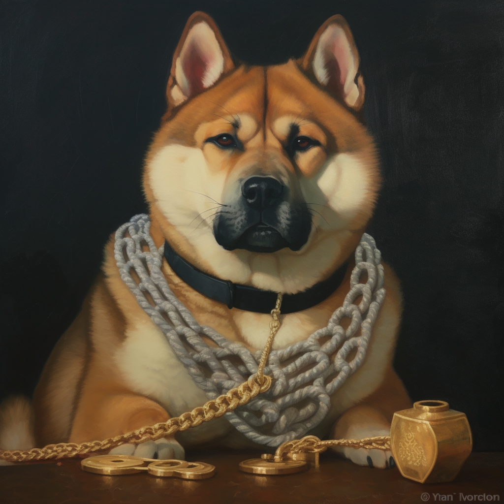 Drake's dog with diamond chain Akita