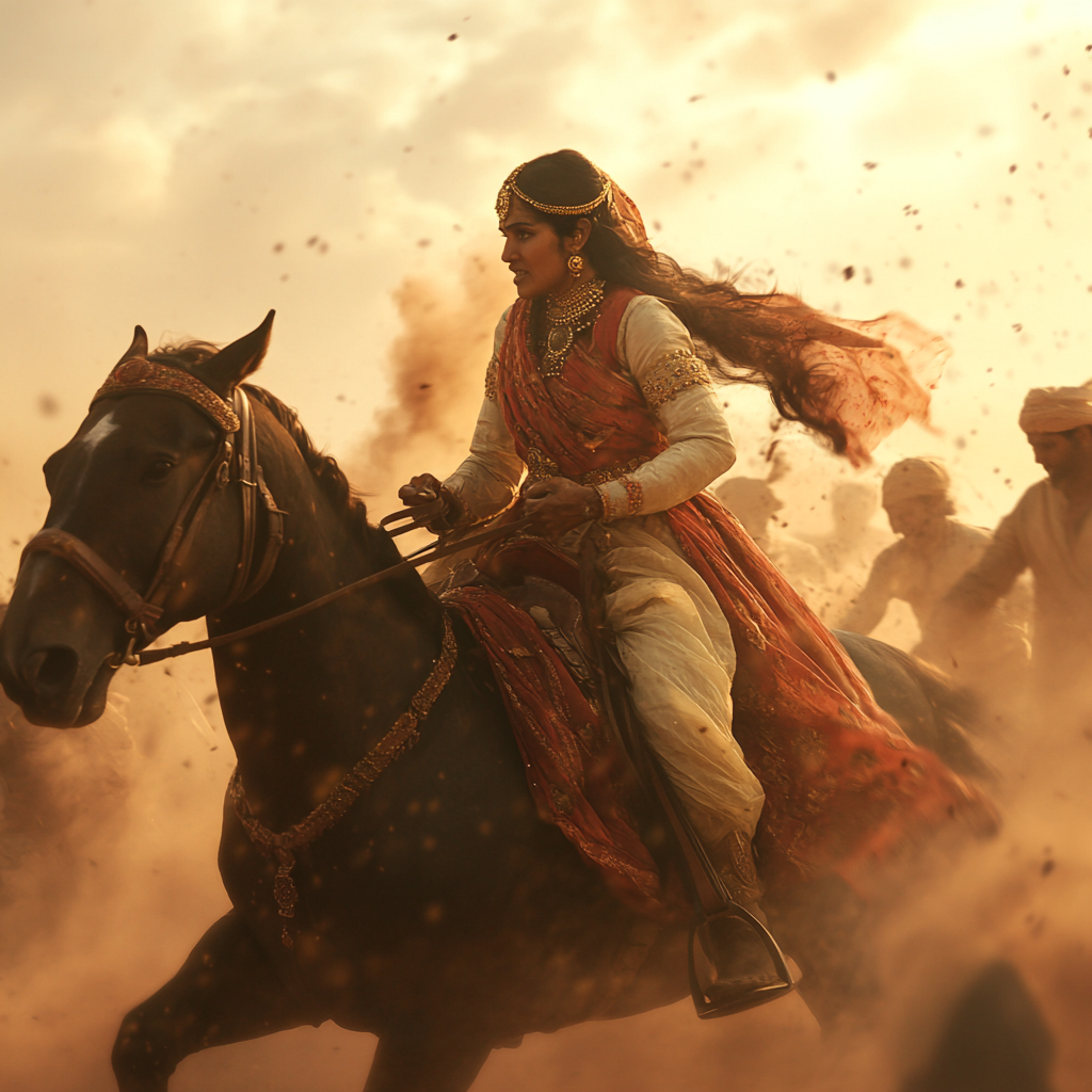 Queen Lakshmi Bai leading troops battle