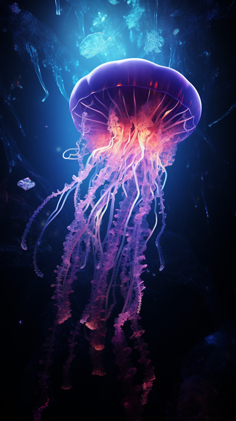 deep ocean with glowing jellyfish